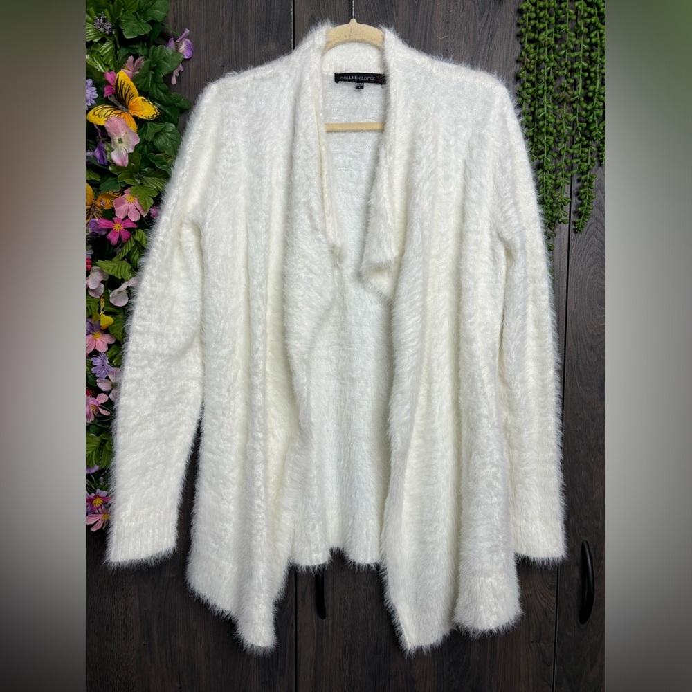 Colleen Lopez Cream Fuzzy Open Front Cardigan Siz… - image 2